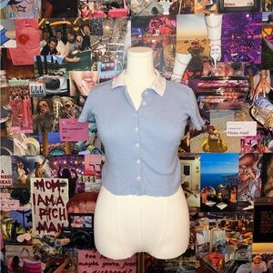 Brandy Melville blue and white striped button-up